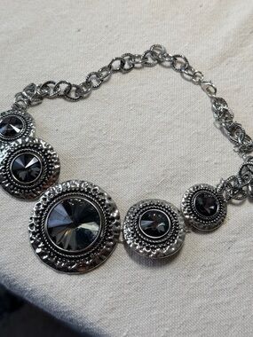 Silver Black Crystal Statement Necklace - Women Jewelry